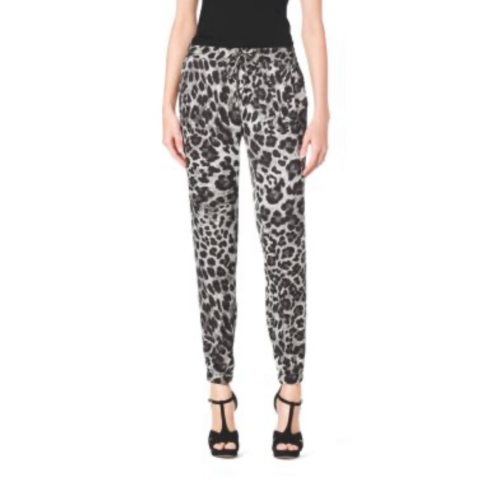 Michael Kors animal print silky joggers, size 8, black and white print.